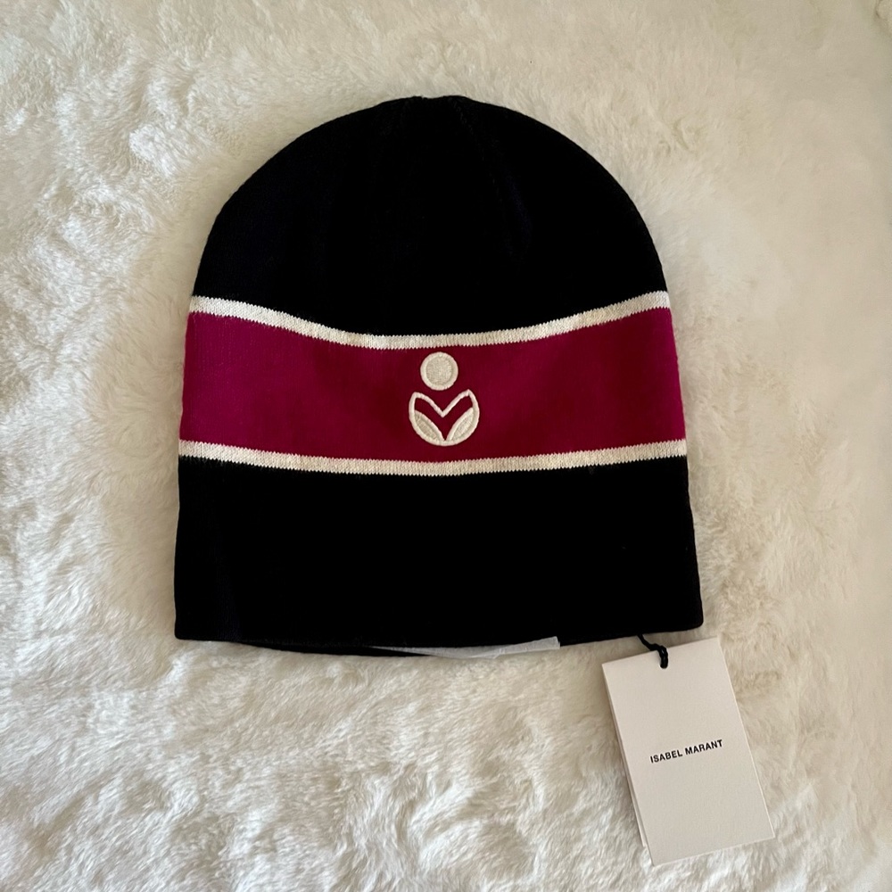 Isabel Marant Black Camden Cotton & Wool Ribbed Knit Beanie Hat w Logo NWT - Picture 8 of 13